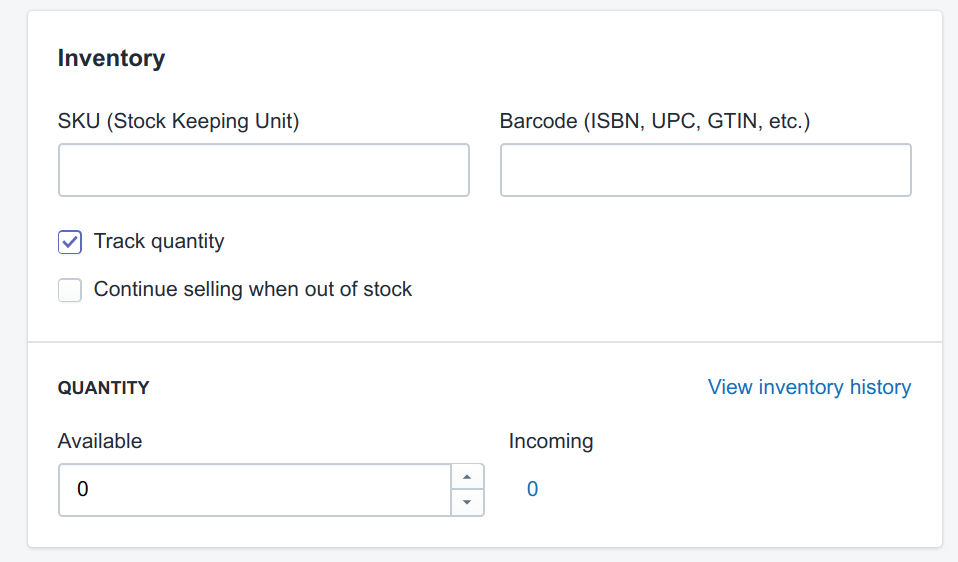 Image of the inventory section of the product page