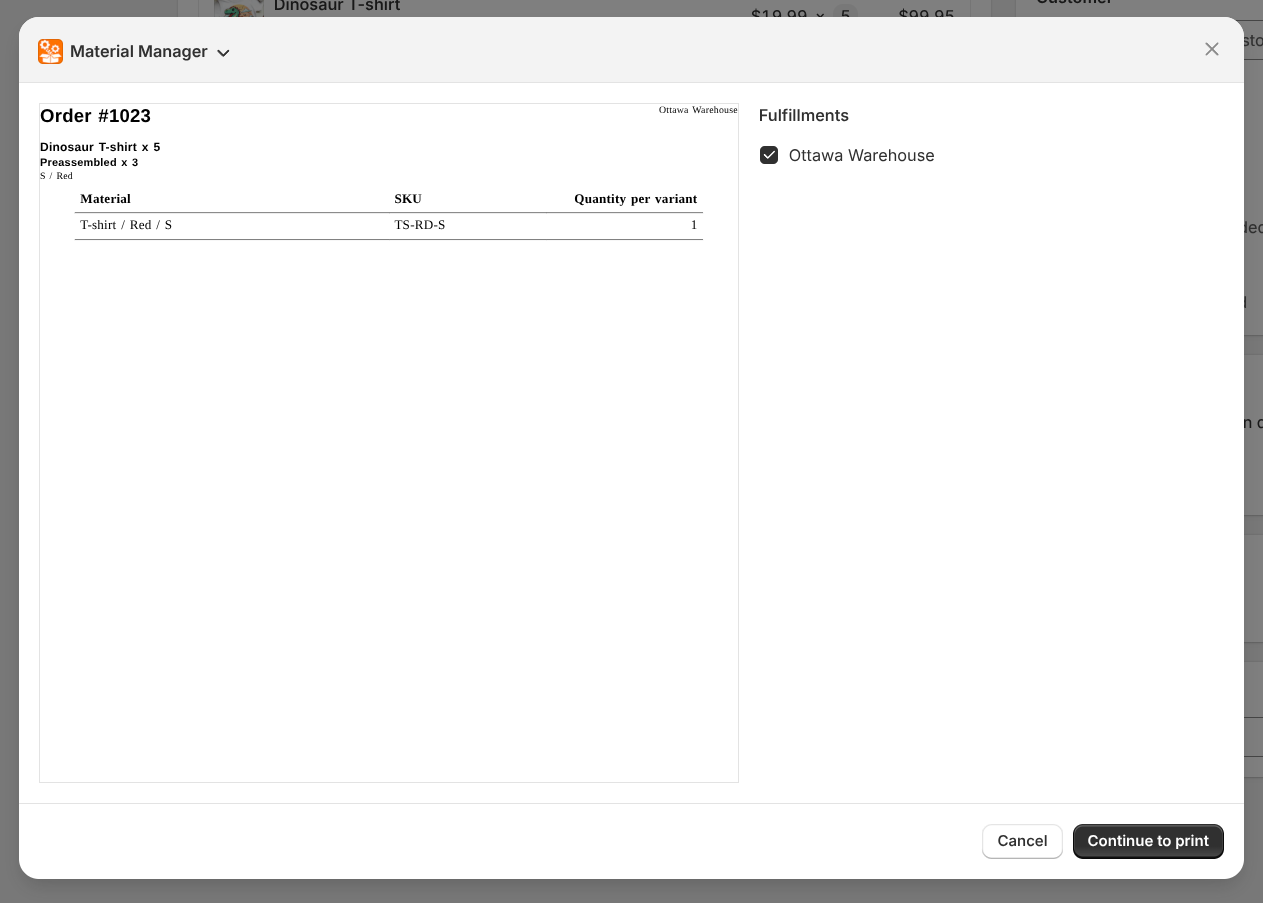 Shopify admin assembled variants order print view