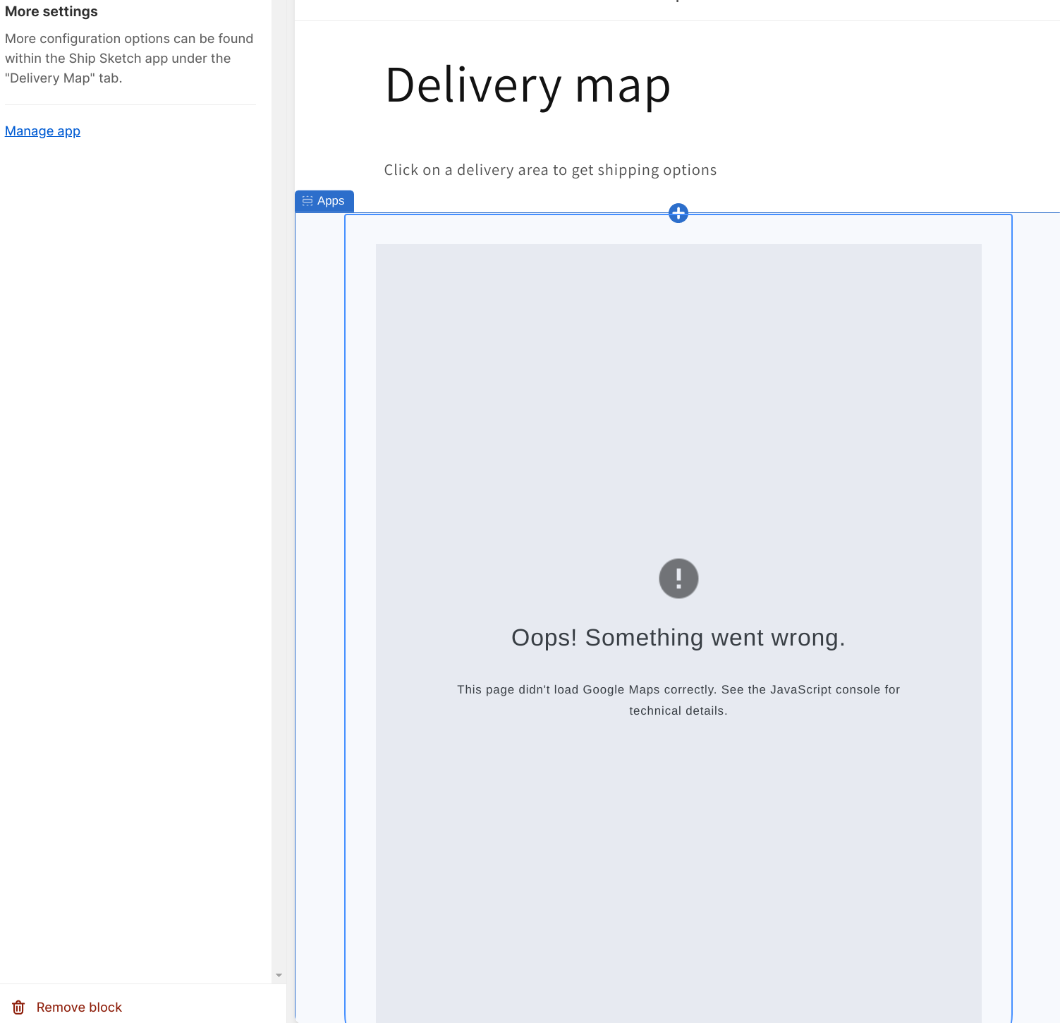 Template with delivery map block