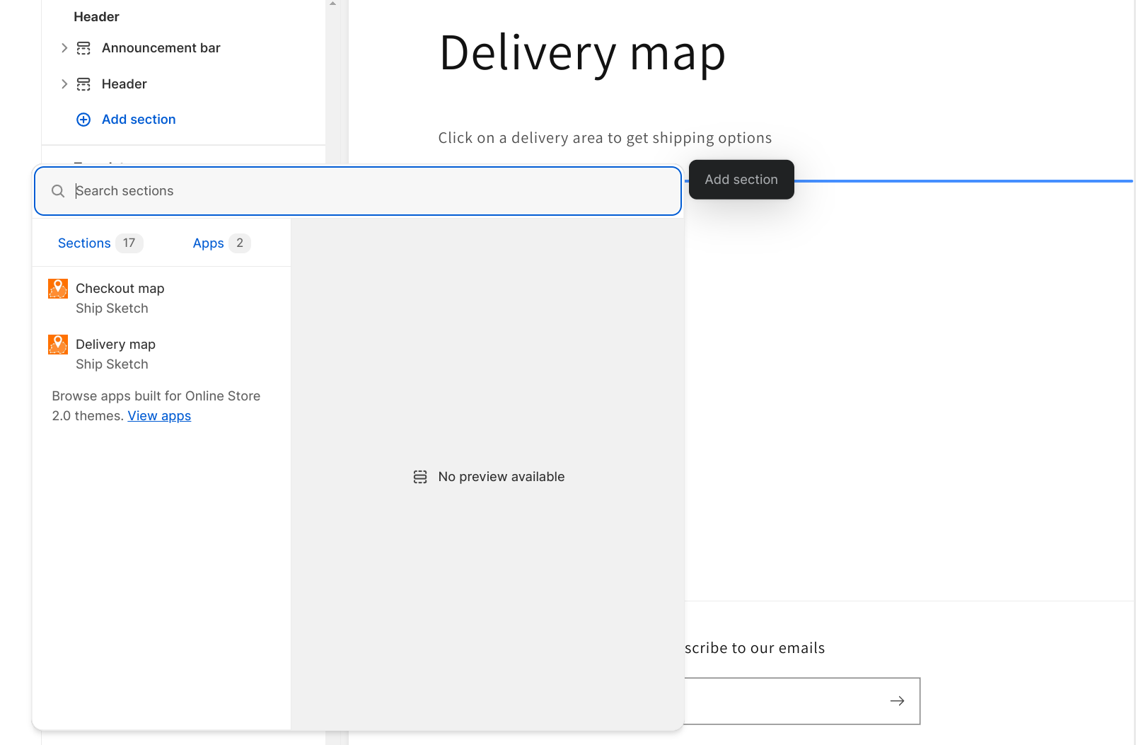 Select the delivery map block